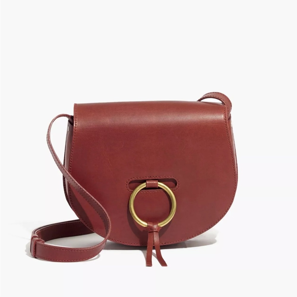 Madewell Lisbon O Ring Leather Saddlebag Crossbody in Cognac Brown